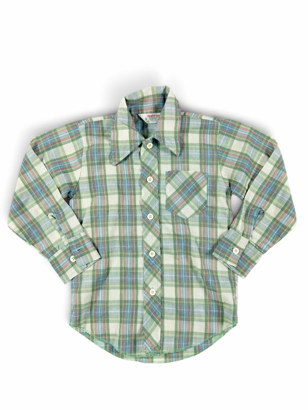 Healthtex Vintage Plaid Button Up Shirt Green Blue Boys Size 6